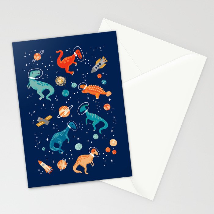 Painted Space Dinosaurs Stationery Card Gallery Image 2