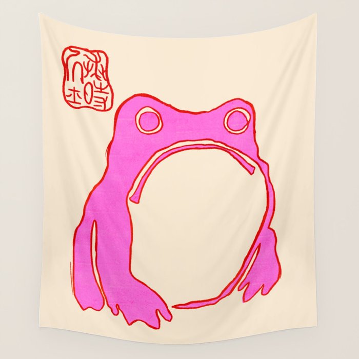 Pink Grumpy Frog Wall Tapestry Gallery Image 4