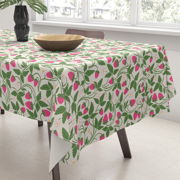 Strawberries - pink and green on alabaster Tablecloth Gallery Image 3