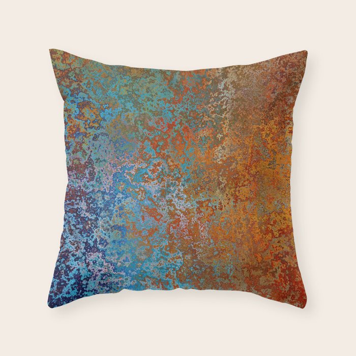Vintage Rust, Copper and Blue Throw Pillow Gallery Image 1