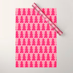 Christmas trees checkers pattern red and pink Wrapping Paper Gallery Image 1