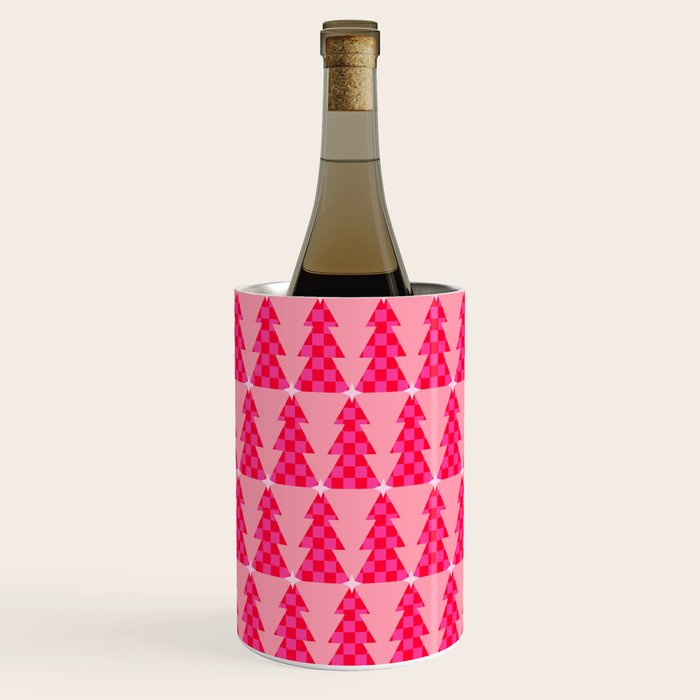 Christmas trees checkers pattern red and pink Wine Chiller Gallery Image 3