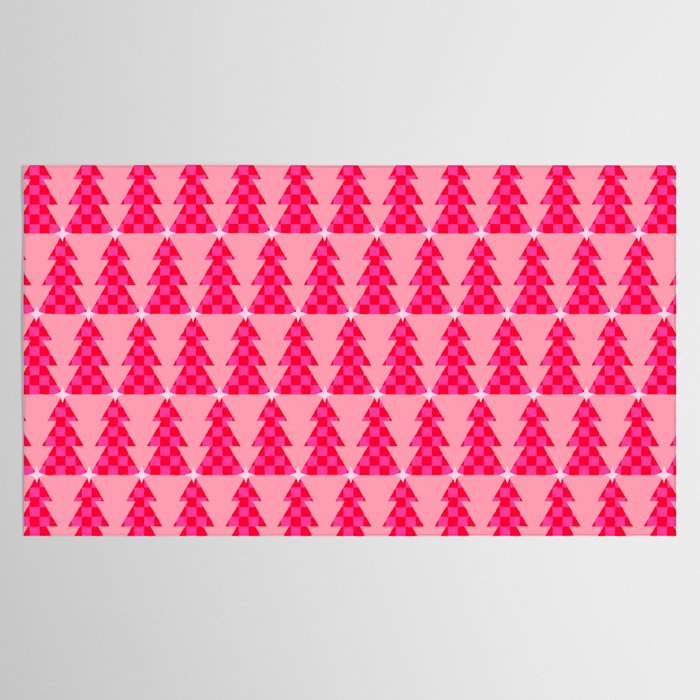 Christmas trees checkers pattern red and pink Tablecloth Gallery Image 2