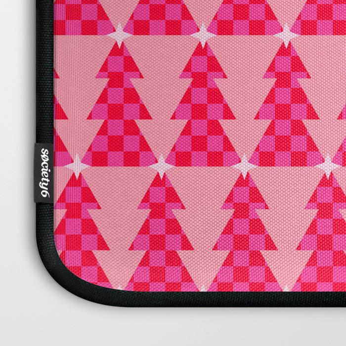 Christmas trees checkers pattern red and pink Laptop Sleeve Gallery Image 3