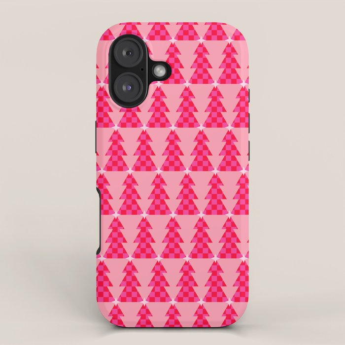 Christmas trees checkers pattern red and pink iPhone Case Gallery Image 1
