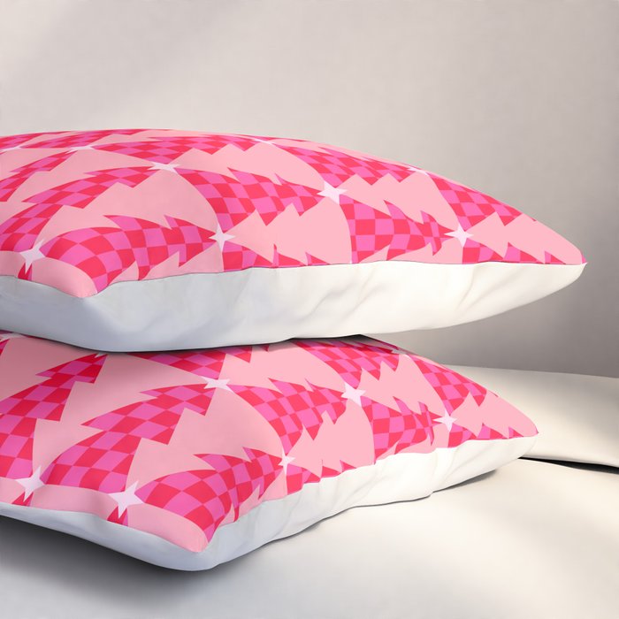 Christmas trees checkers pattern red and pink Pillow Sham Gallery Image 3