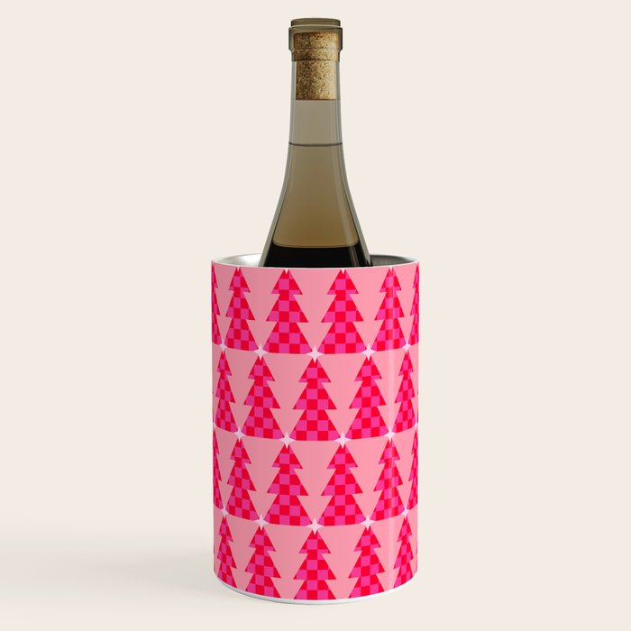 Christmas trees checkers pattern red and pink Wine Chiller Gallery Image 1