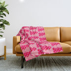 Christmas trees checkers pattern red and pink Throw Blanket Gallery Image 1