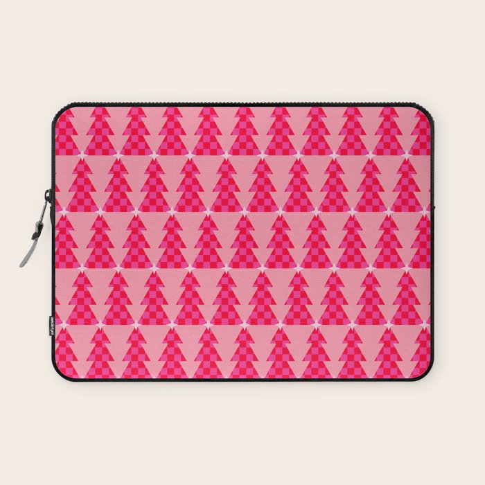 Christmas trees checkers pattern red and pink Laptop Sleeve Gallery Image 1