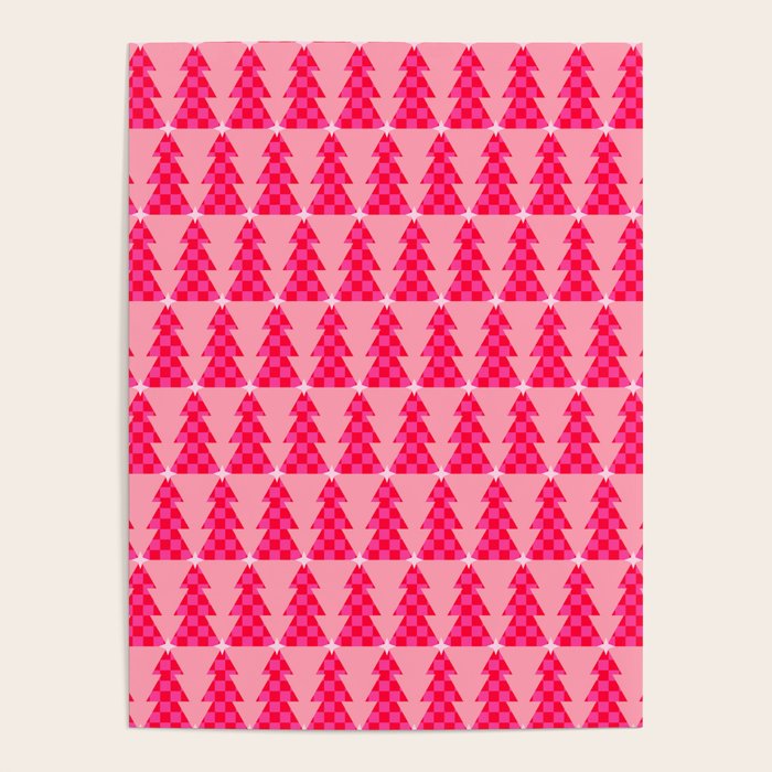 Christmas trees checkers pattern red and pink Poster Gallery Image 4