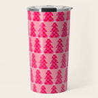 Christmas trees checkers pattern red and pink Travel Mug Gallery Image 1