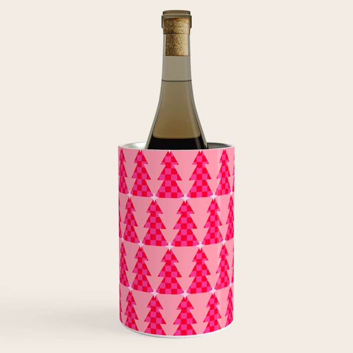 Christmas trees checkers pattern red and pink Wine Chiller Gallery Image 2