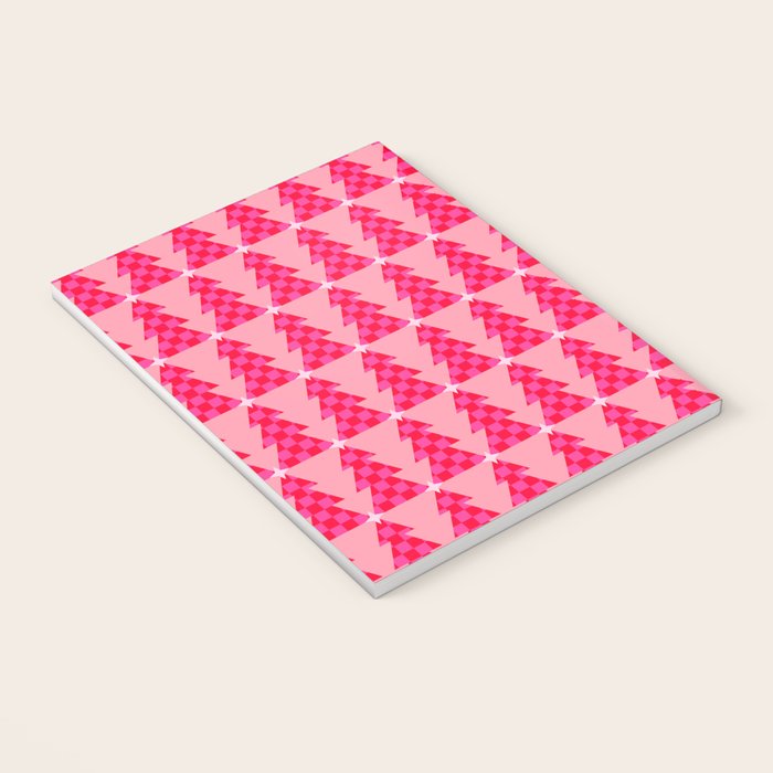 Christmas trees checkers pattern red and pink Notebook Gallery Image 3