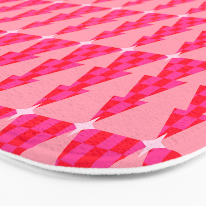 Christmas trees checkers pattern red and pink Bath Mat Gallery Image 3