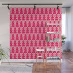 Christmas trees checkers pattern red and pink Wall Mural Gallery Image 1