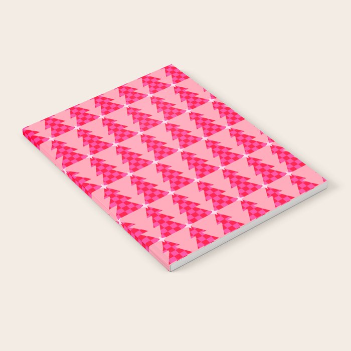 Christmas trees checkers pattern red and pink Notebook Gallery Image 2