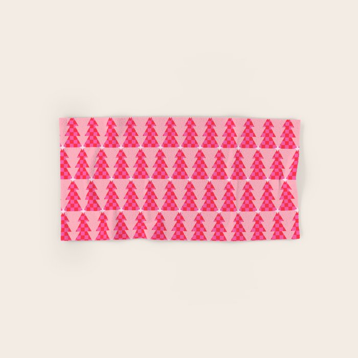 Christmas trees checkers pattern red and pink Bath Towel Gallery Image 1