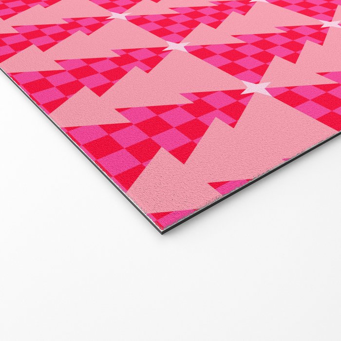Christmas trees checkers pattern red and pink Welcome Mat Gallery Image 2