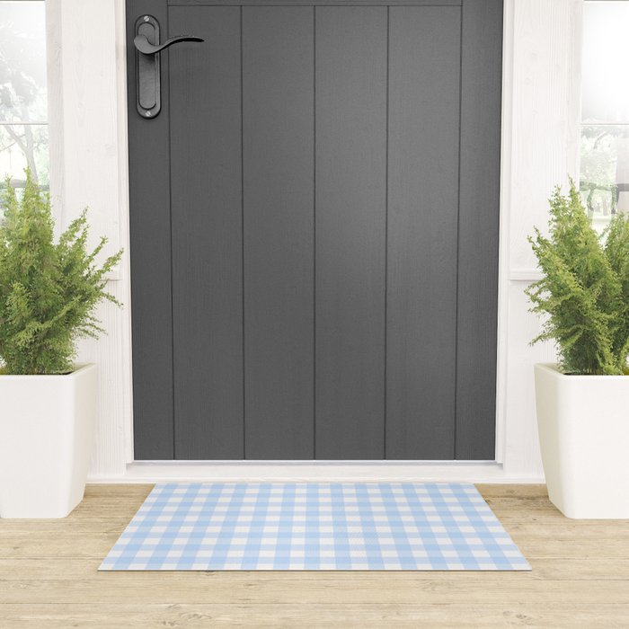 Light blue Gingham ,checkered ,buffalo ,plaid pattern Welcome Mat Gallery Image 3