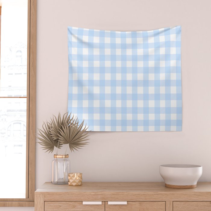 Light blue Gingham ,checkered ,buffalo ,plaid pattern Wall Tapestry Gallery Image 2