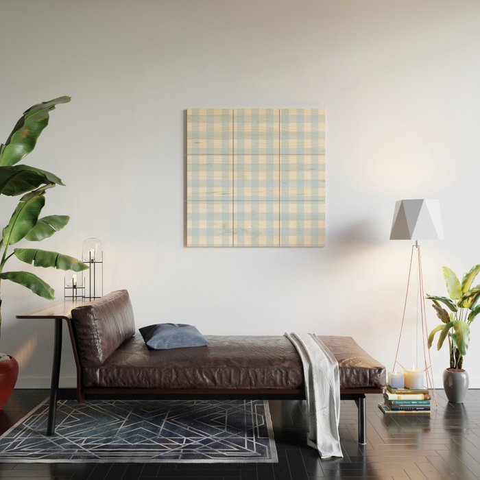 Light blue Gingham ,checkered ,buffalo ,plaid pattern Wood Wall Art Gallery Image 2