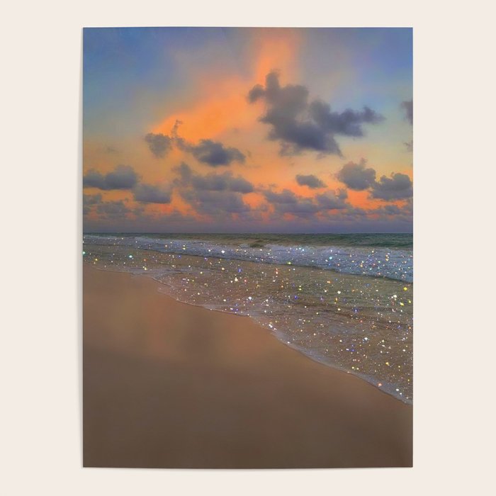 SHINY WAVES | ocean | sea | waves | glitter | collage | sunset | warm | summer | beach | sky Poster Gallery Image 4