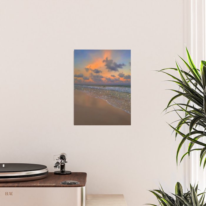 SHINY WAVES | ocean | sea | waves | glitter | collage | sunset | warm | summer | beach | sky Poster Gallery Image 2