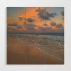 SHINY WAVES | ocean | sea | waves | glitter | collage | sunset | warm | summer | beach | sky Wood Wall Art Gallery Image 1