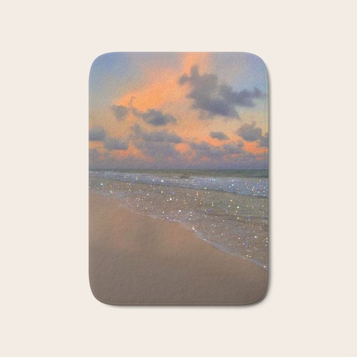 SHINY WAVES | ocean | sea | waves | glitter | collage | sunset | warm | summer | beach | sky Bath Mat Gallery Image 1