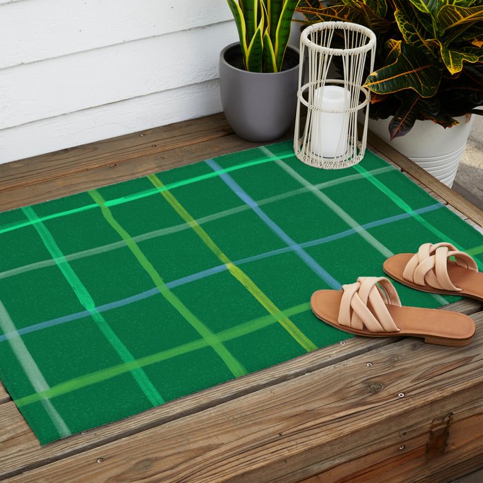 Abstract Tennis Net Pattern in Grass Green Outdoor Rug Gallery Image 2