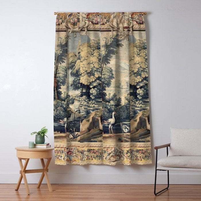 Antique 17th Century Verdure Bird Forest French Tapestry Window Curtain Gallery Image 1