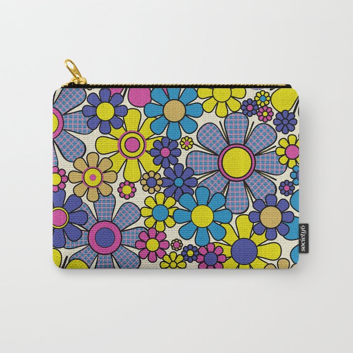 Retro Garden Groovy Maximalist Gingham Flowers 60s 70s Floral Pattern Carry All Pouch Gallery Image 1