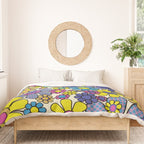 Retro Garden Groovy Maximalist Gingham Flowers 60s 70s Floral Pattern Duvet Cover Gallery Image 3