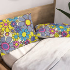 Retro Garden Groovy Maximalist Gingham Flowers 60s 70s Floral Pattern Pillow Sham Gallery Image 2