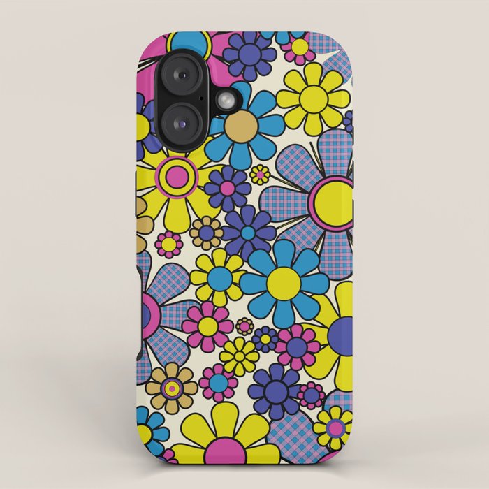 Retro Garden Groovy Maximalist Gingham Flowers 60s 70s Floral Pattern iPhone Case Gallery Image 1