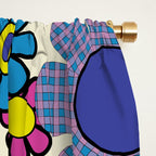 Retro Garden Groovy Maximalist Gingham Flowers 60s 70s Floral Pattern Window Curtain Gallery Image 2