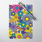 Retro Garden Groovy Maximalist Gingham Flowers 60s 70s Floral Pattern Wrapping Paper Gallery Image 1