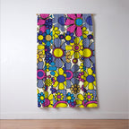 Retro Garden Groovy Maximalist Gingham Flowers 60s 70s Floral Pattern Window Curtain Gallery Image 3
