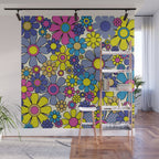 Retro Garden Groovy Maximalist Gingham Flowers 60s 70s Floral Pattern Wall Mural Gallery Image 1