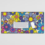 Retro Garden Groovy Maximalist Gingham Flowers 60s 70s Floral Pattern Desk Mat Gallery Image 1