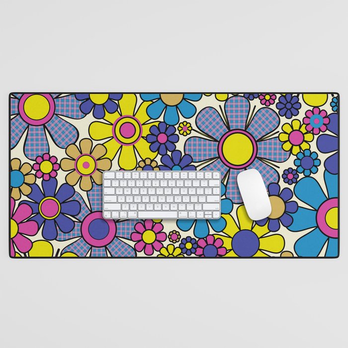 Retro Garden Groovy Maximalist Gingham Flowers 60s 70s Floral Pattern Desk Mat Gallery Image 1