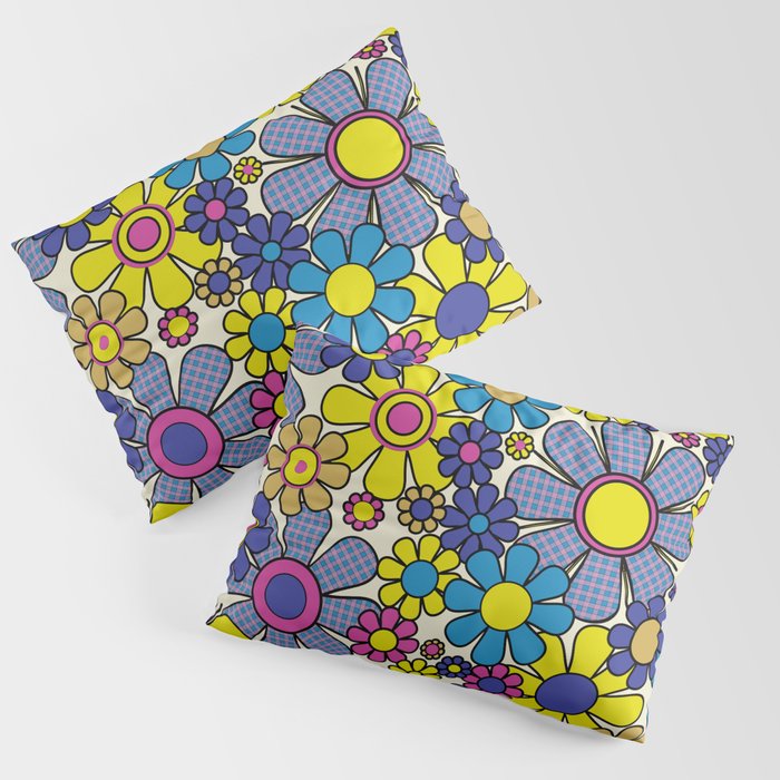 Retro Garden Groovy Maximalist Gingham Flowers 60s 70s Floral Pattern Pillow Sham Gallery Image 1