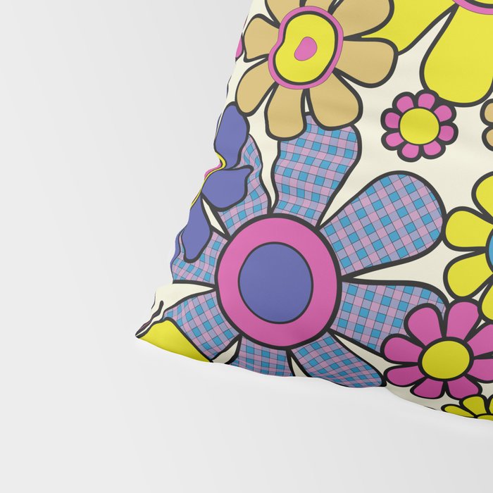 Retro Garden Groovy Maximalist Gingham Flowers 60s 70s Floral Pattern Pillow Sham Gallery Image 4