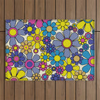 Retro Garden Groovy Maximalist Gingham Flowers 60s 70s Floral Pattern Outdoor Rug Gallery Image 1
