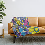 Retro Garden Groovy Maximalist Gingham Flowers 60s 70s Floral Pattern Throw Blanket Gallery Image 1