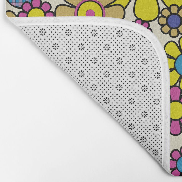 Retro Garden Groovy Maximalist Gingham Flowers 60s 70s Floral Pattern Bath Mat Gallery Image 2