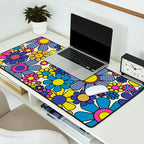 Retro Garden Groovy Maximalist Gingham Flowers 60s 70s Floral Pattern Desk Mat Gallery Image 2
