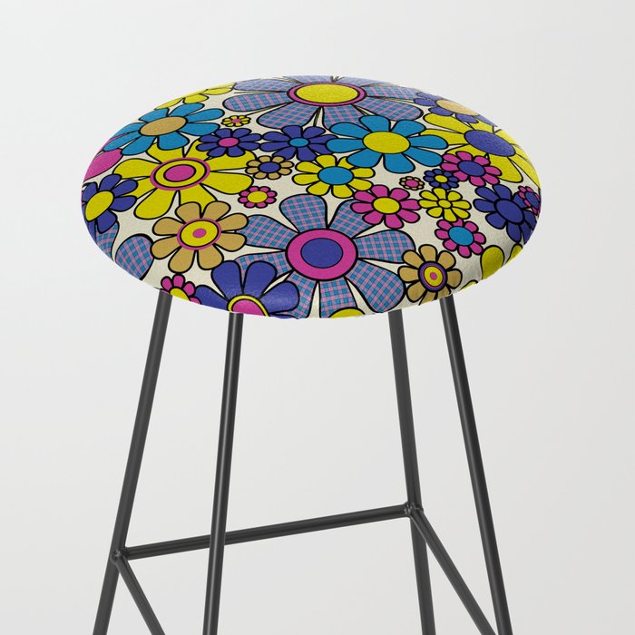 Retro Garden Groovy Maximalist Gingham Flowers 60s 70s Floral Pattern Stool Gallery Image 2