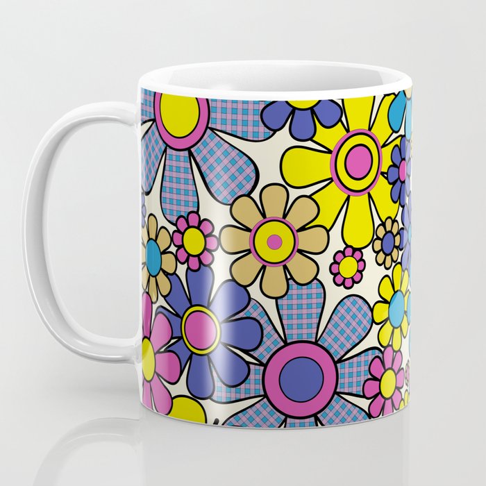 Retro Garden Groovy Maximalist Gingham Flowers 60s 70s Floral Pattern Coffee Mug Gallery Image 3