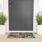 Retro Garden Groovy Maximalist Gingham Flowers 60s 70s Floral Pattern Welcome Mat Gallery Image 3